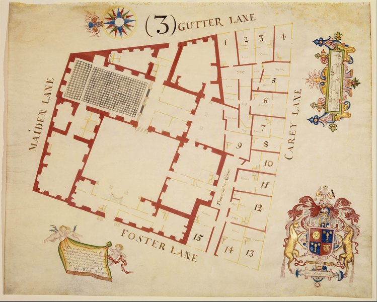 Ground Plan of the second hall, watercolour on parchment 1692 by John Ward