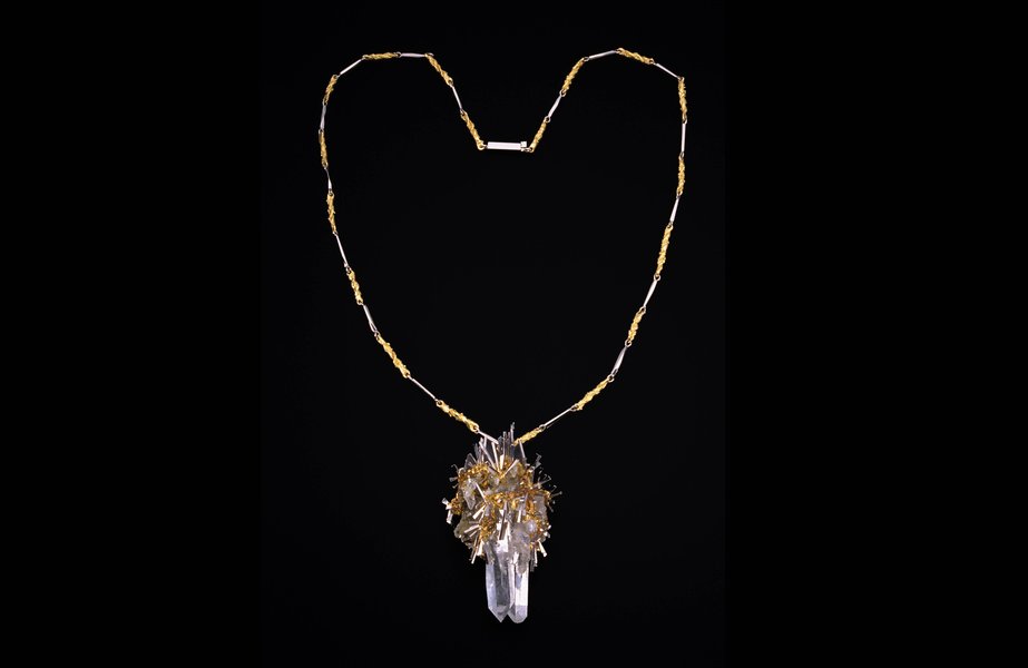 Pendant Necklace, 1966, by David Thomas. 18ct gold set with rock crystal
