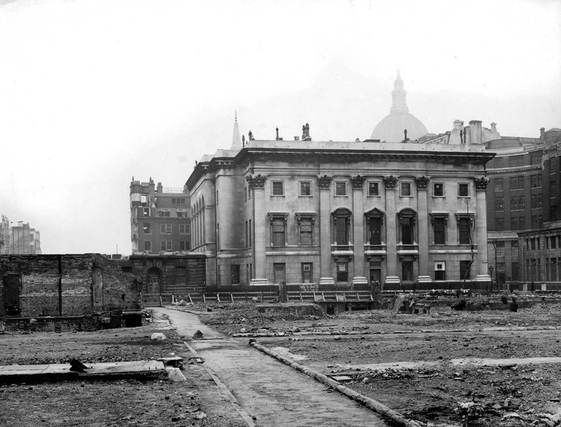 Goldsmiths' Hall following bomb damage to the surrounding area in World War II