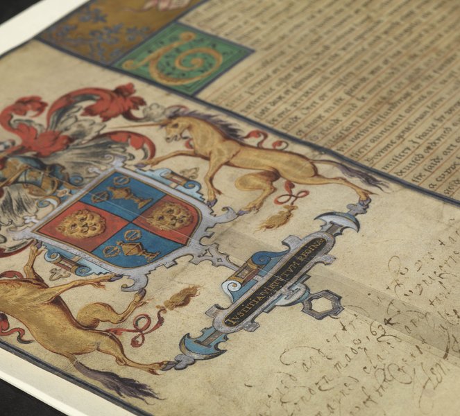 A detail from the Goldsmiths’ Company’s grant of arms, 1571