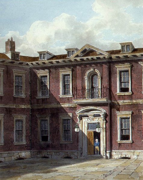 An early 19th Century watercolour by George Shepherd (fl. 1880-30) of the interior courtyard of Goldsmiths' Hall