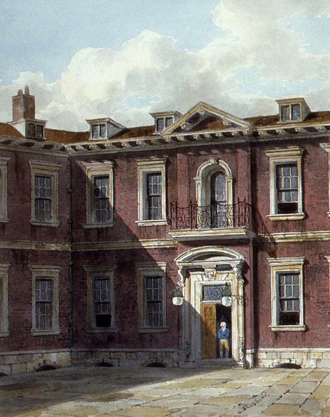 An early 19th Century watercolour by George Shepherd (fl. 1880-30) of the interior courtyard of the second Hall